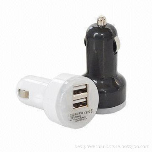 Hot Sell Double USB Car Chargers, White and Black Colors, Used for Smartphones